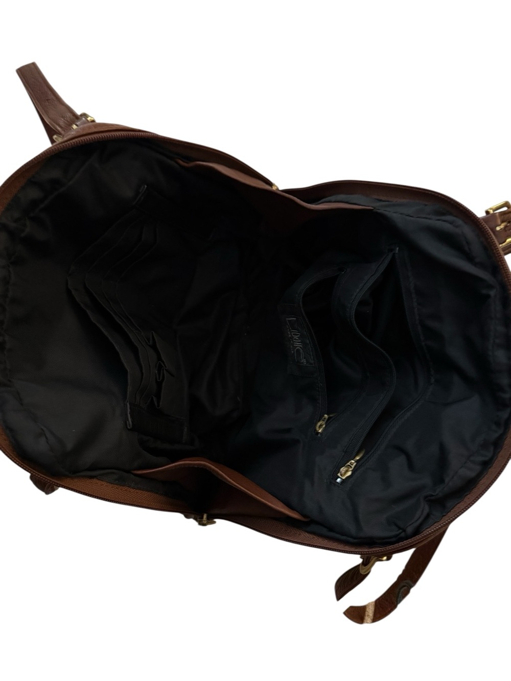 Libaire Brown Leather Shoulder Bag Pebbled Zip Tote Organizer Purse Old Money - Picture 5 of 9